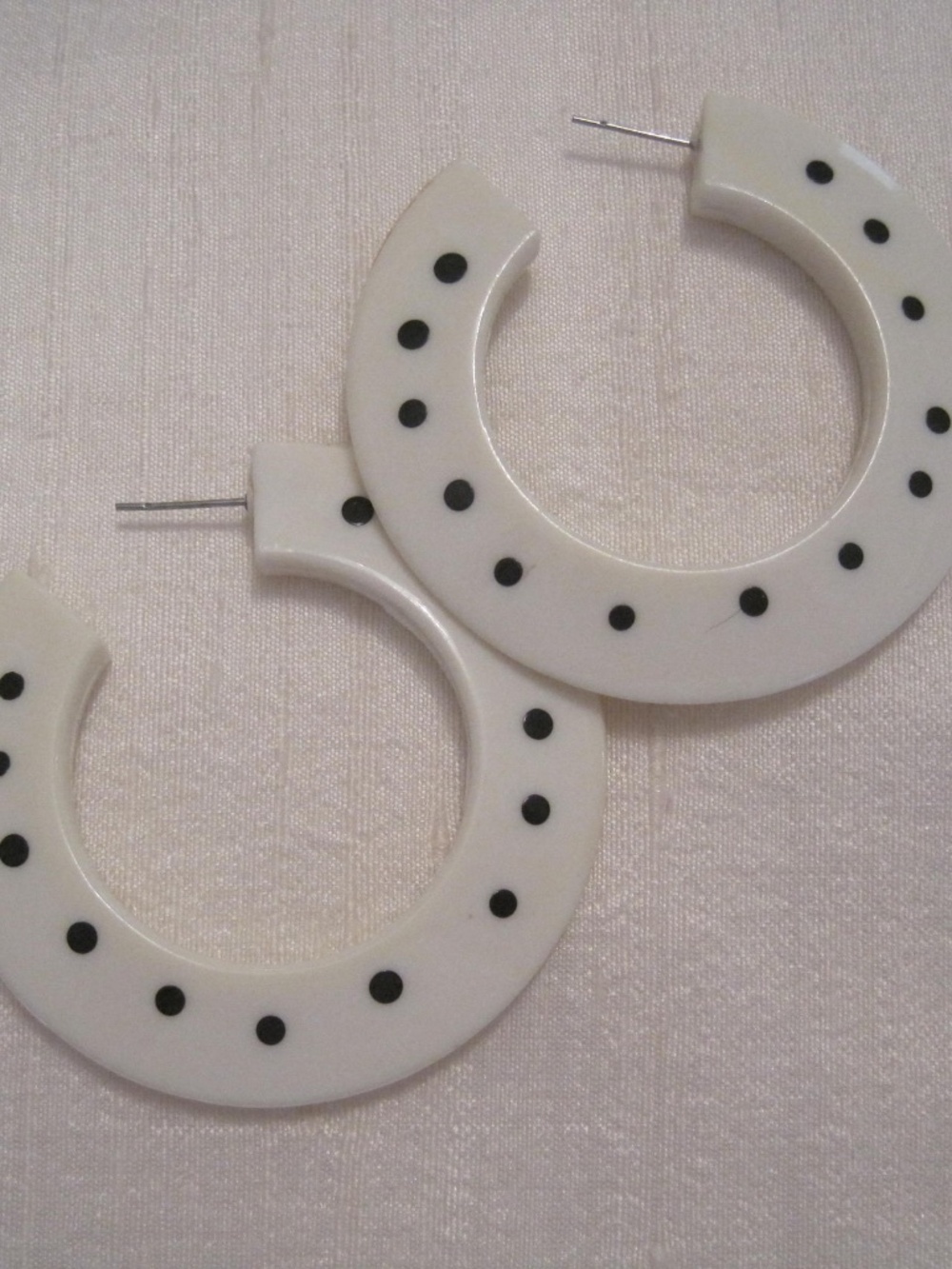 Vintage 80's Lucite Plastic Polka Dot Big Hoop Earrings.